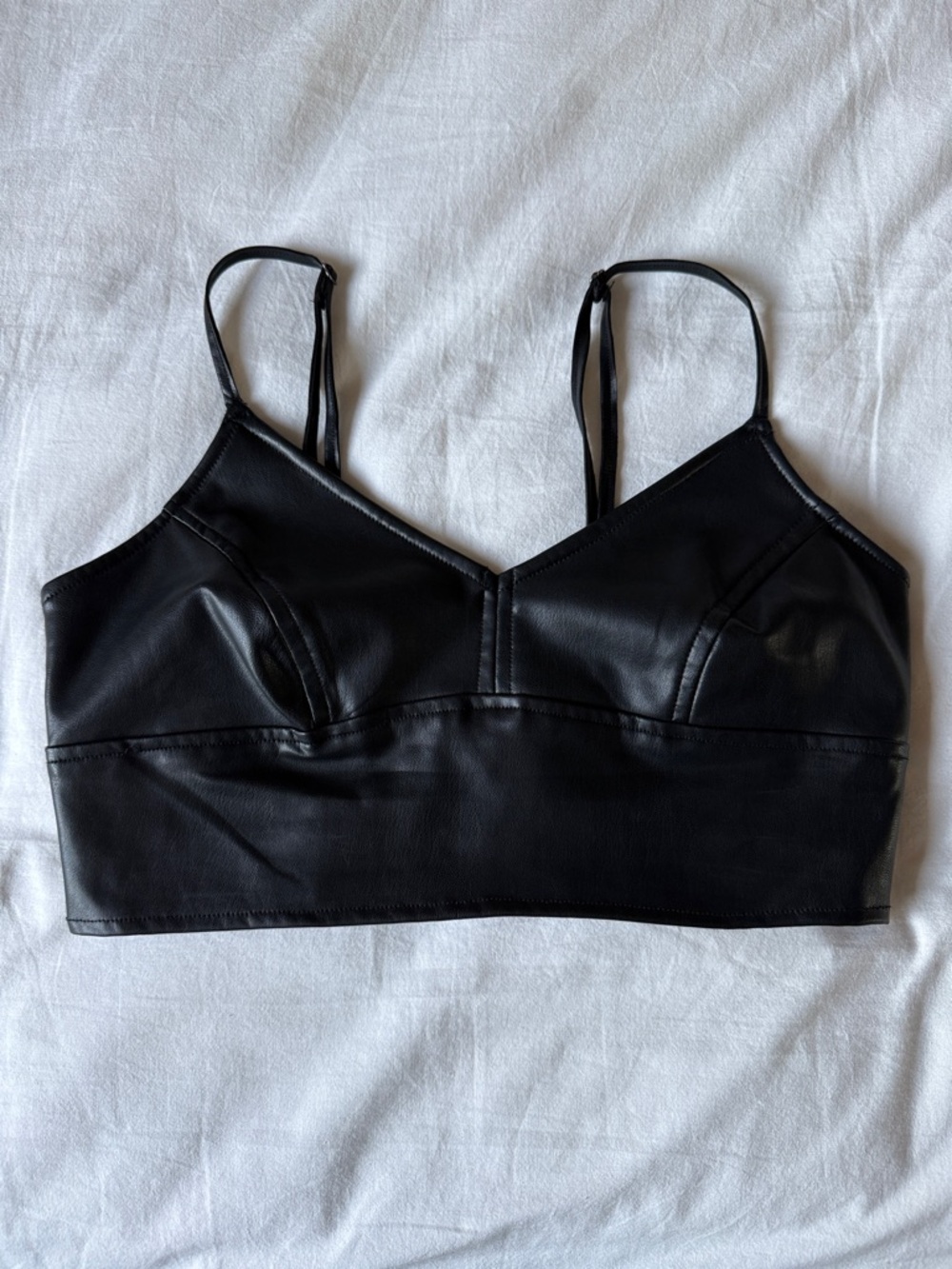 Forever 21 Black Faux Leather Longline Bralette